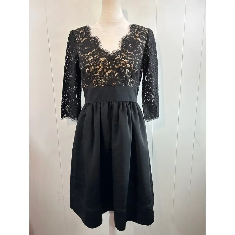 Eliza J Womens Lace-Top Boat-Neck Cocktail and Party Dress in black. Size 4.